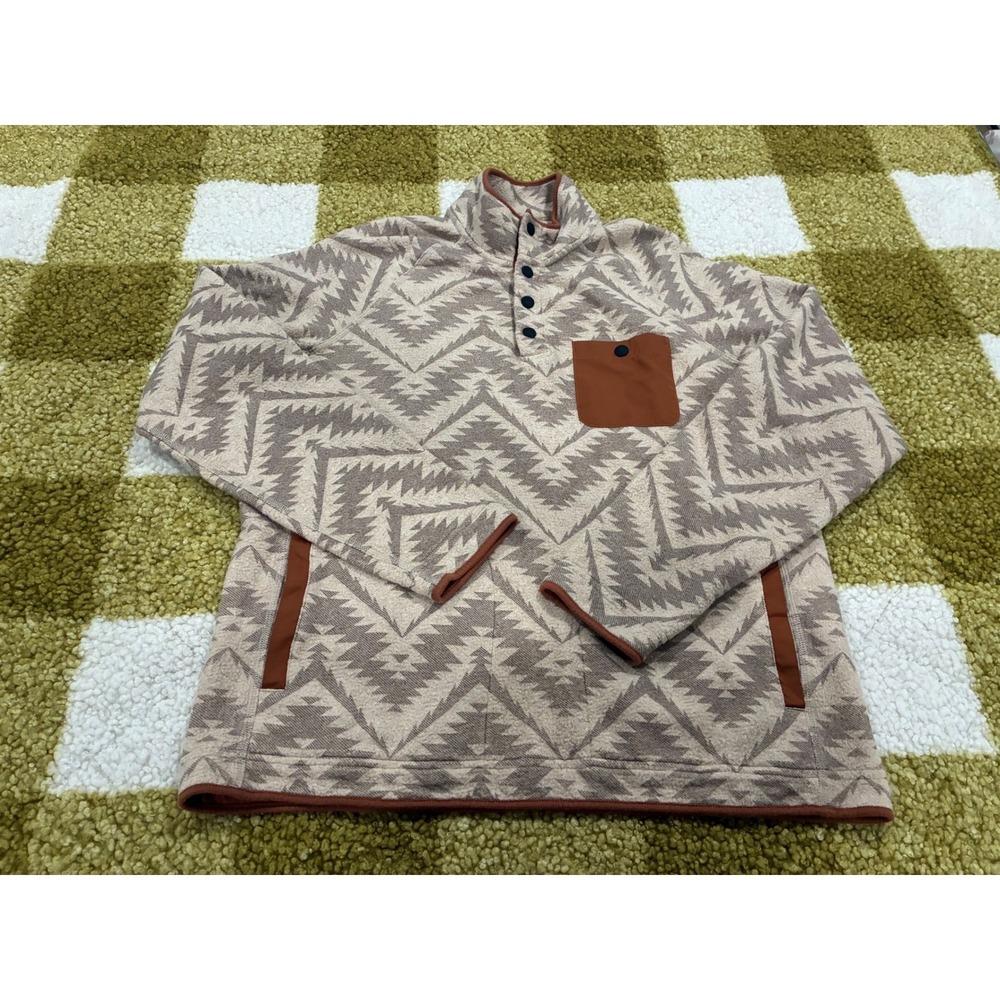 Faherty Brand Mens Southwestern Print Quarter Snap Fleece Pullover Tan Rust M